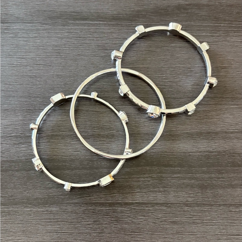 Silver Crystal Bezel Bangle Bracelet Set - Picture 5 of 6